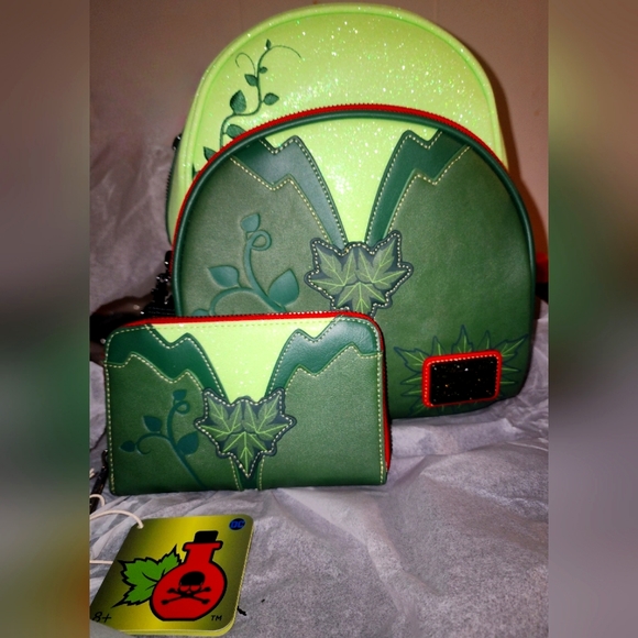 Loungefly Handbags - Brand New! Loungefly Poison Ivy Glow in the Dark Mini Backpack + Wallet 💚